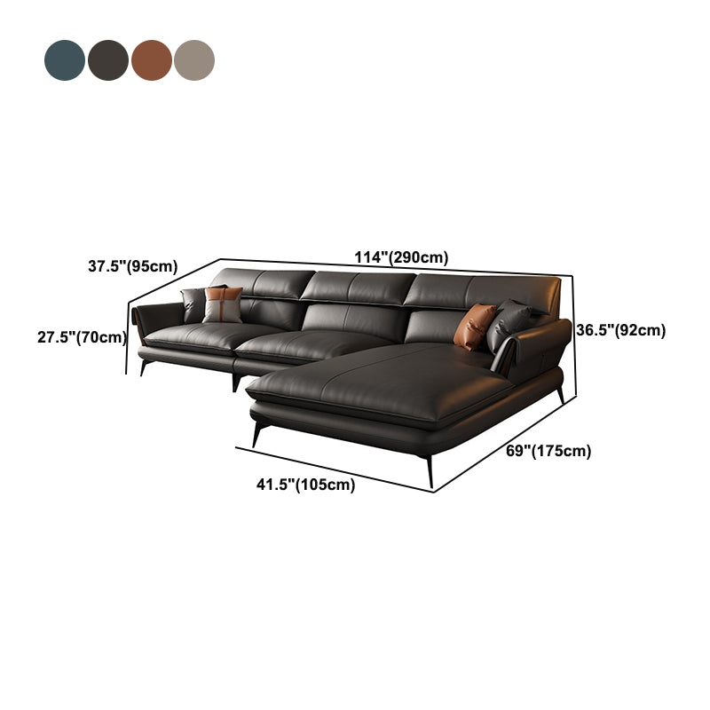 Glam Stationary Genuine Leather Living Room Flared Arm Cushions Sofa Chaise