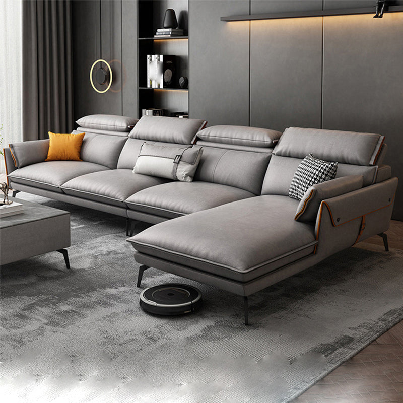 Glam Sofa Chaise Faux Leather Living Room Pillow Top Arm Sofa