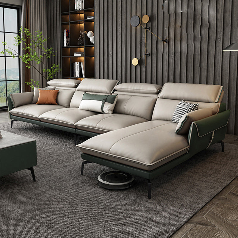 Glam Sofa Chaise Faux Leather Living Room Pillow Top Arm Sofa