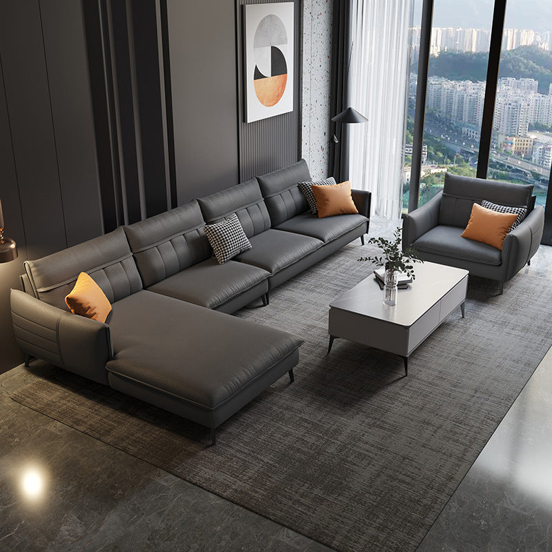 Glam Stationary Faux Leather Living Room Recessed Arm Cushions Sofa