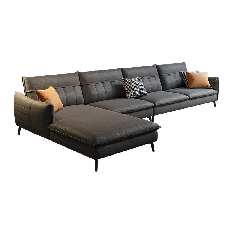 Glam Stationary Faux Leather Living Room Recessed Arm Cushions Sofa