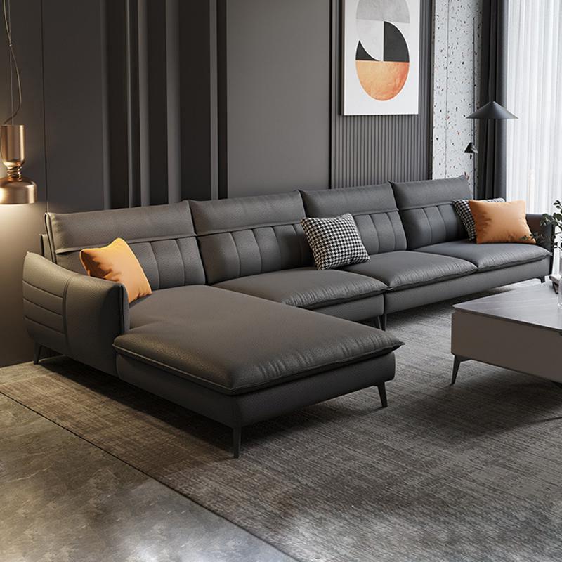 Glam Stationary Faux Leather Living Room Recessed Arm Cushions Sofa