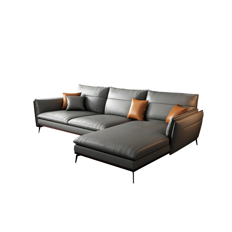 Contemporary Sofa Chaise Stationary Flared Arm Genuine Leather Sofa