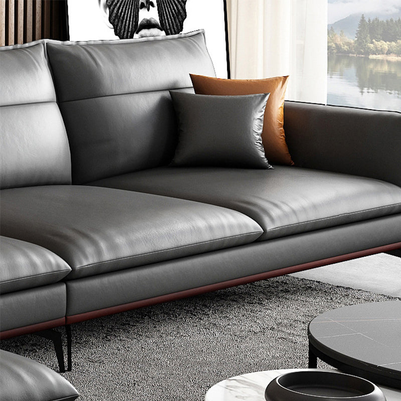 Contemporary Sofa Chaise Stationary Flared Arm Genuine Leather Sofa