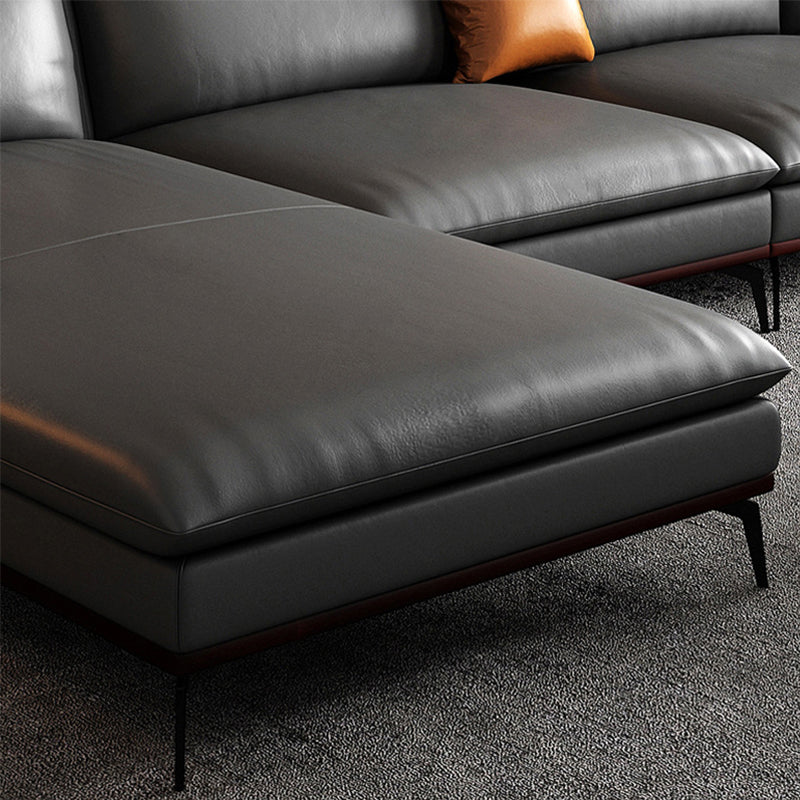 Contemporary Sofa Chaise Stationary Flared Arm Genuine Leather Sofa