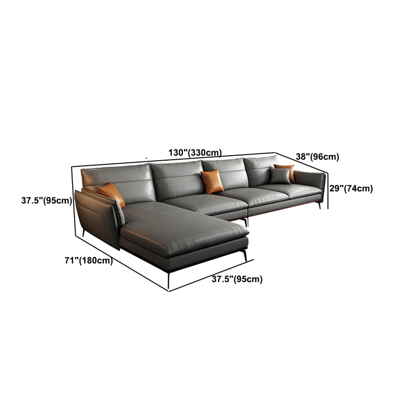 Contemporary Sofa Chaise Stationary Flared Arm Genuine Leather Sofa