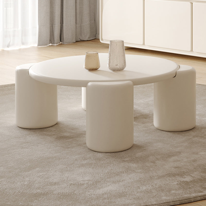 Modern Round Wood Coffee Table with 4 Legs Coffee Table in White