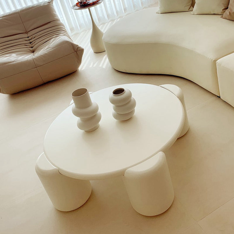 Modern Round Wood Coffee Table with 4 Legs Coffee Table in White