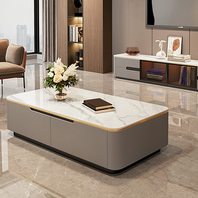 Glam Coffee Table Slate Rectangular Square Cocktail Table in White