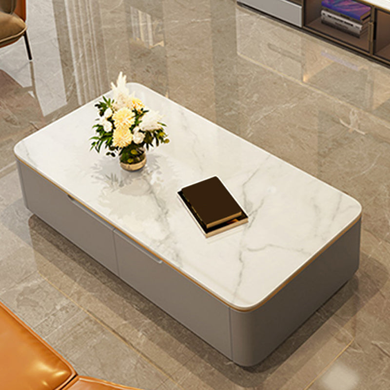 Glam Coffee Table Slate Rectangular Square Cocktail Table in White