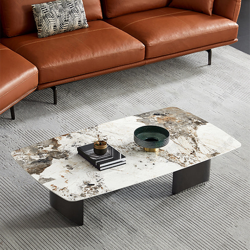 Stone Top Coffee Table with Black Metal Legs for Living Room