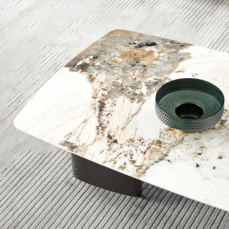 Stone Top Coffee Table with Black Metal Legs for Living Room