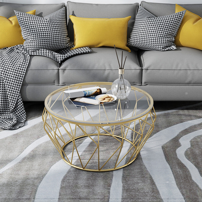 Frame Modern Simple Cocktail Table Round Glass Top Coffee Table - 17.72" H