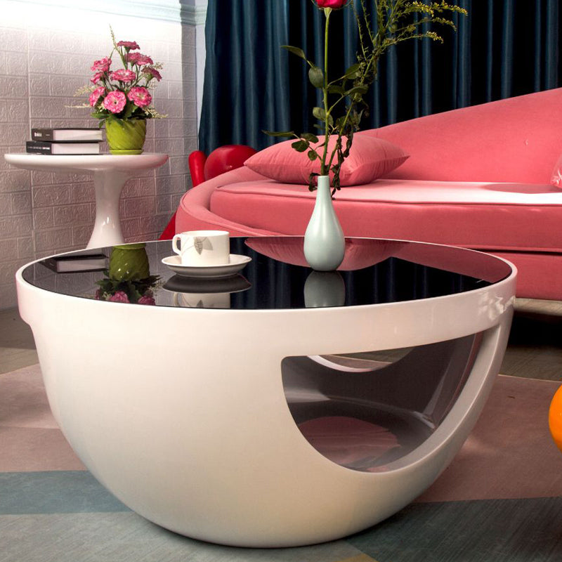 Round Glass Coffee Table Modern Simple Shelf Included Cocktail Table - Dia 32.28"