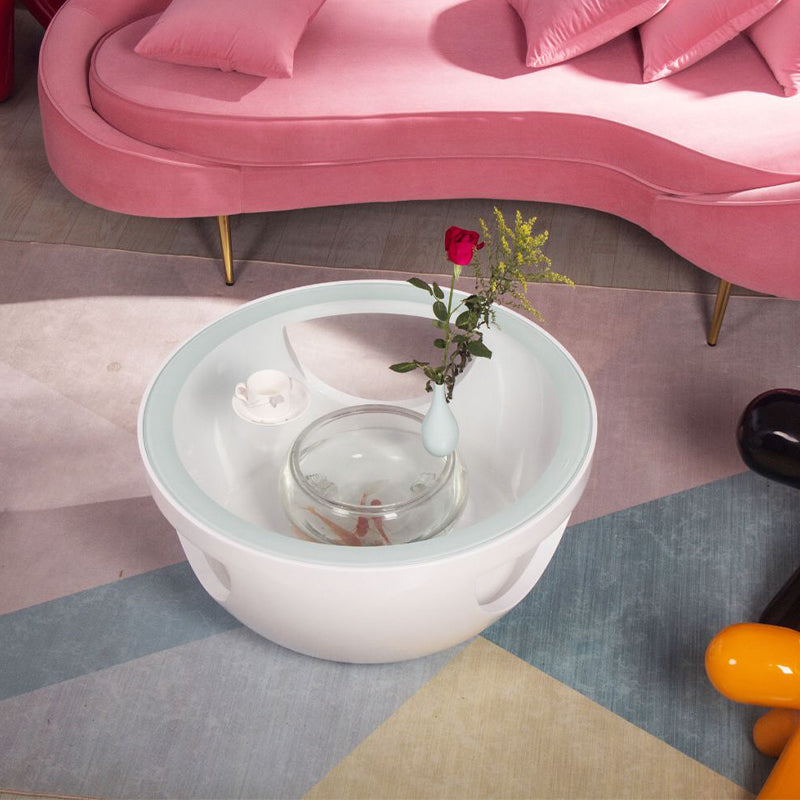 Round Glass Coffee Table Modern Simple Shelf Included Cocktail Table - Dia 32.28"