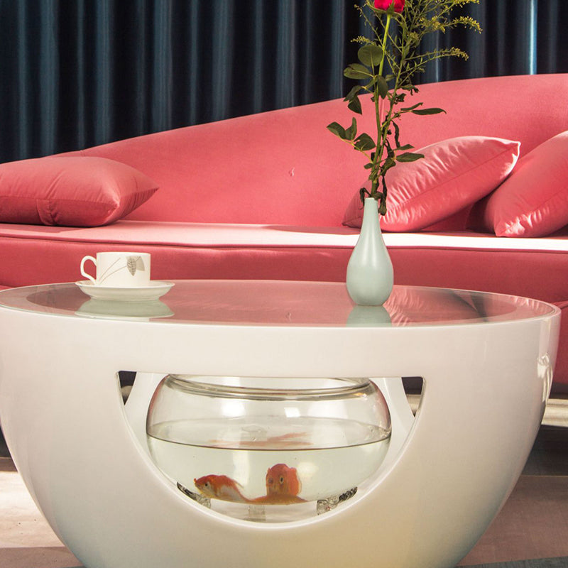 Round Glass Coffee Table Modern Simple Shelf Included Cocktail Table - Dia 32.28"