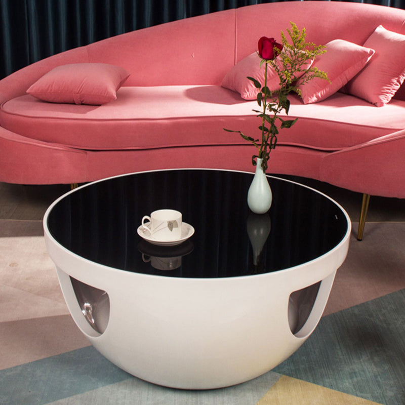 Round Glass Coffee Table Modern Simple Shelf Included Cocktail Table - Dia 32.28"