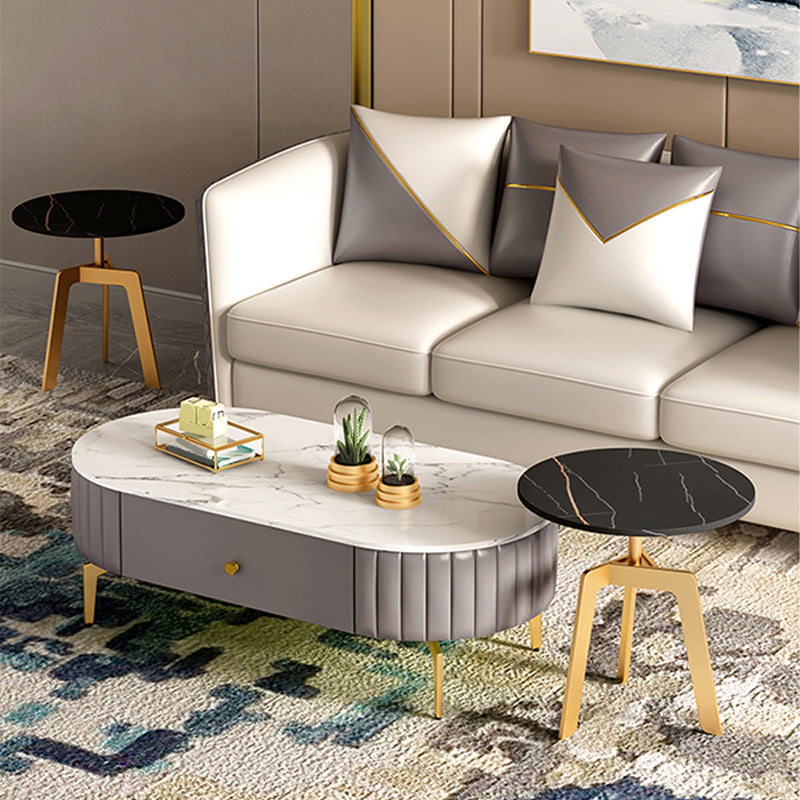 4 Legs Metal Coffee Table Draw included Oval Single Cocktail Table