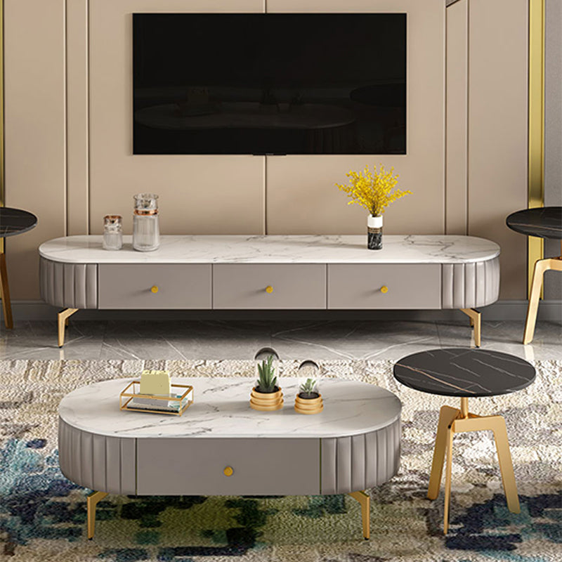 4 Legs Metal Coffee Table Draw included Oval Single Cocktail Table