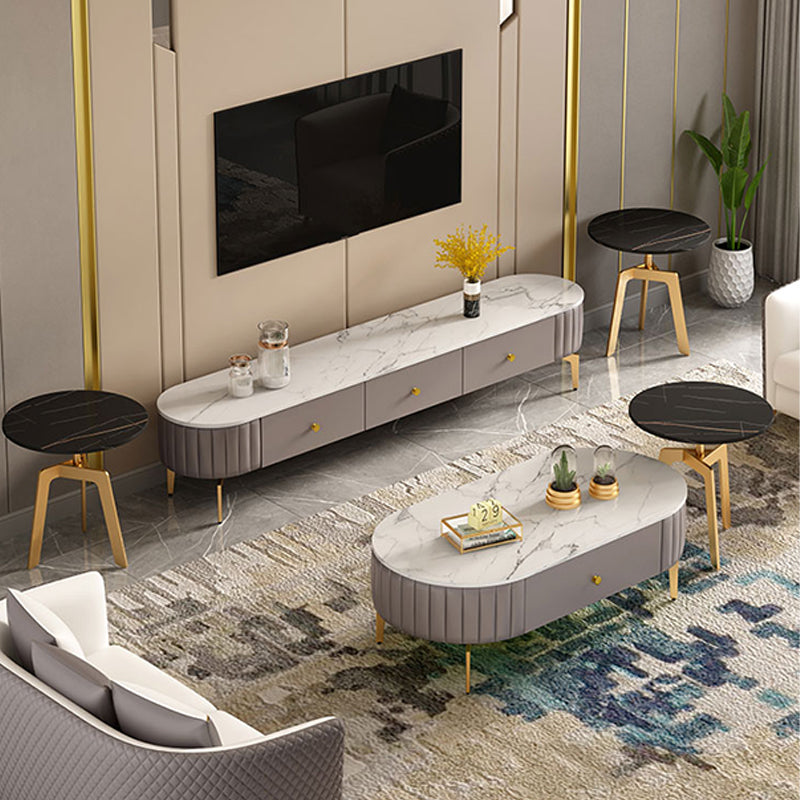 4 Legs Metal Coffee Table Draw included Oval Single Cocktail Table