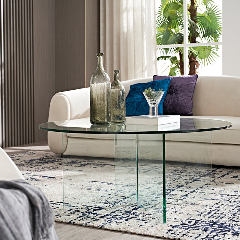 Round Clear Glass Coffee Table Dia 39.37-In 1 Single Cocktail Table