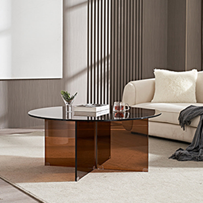 Round Clear Glass Coffee Table Dia 39.37-In 1 Single Cocktail Table