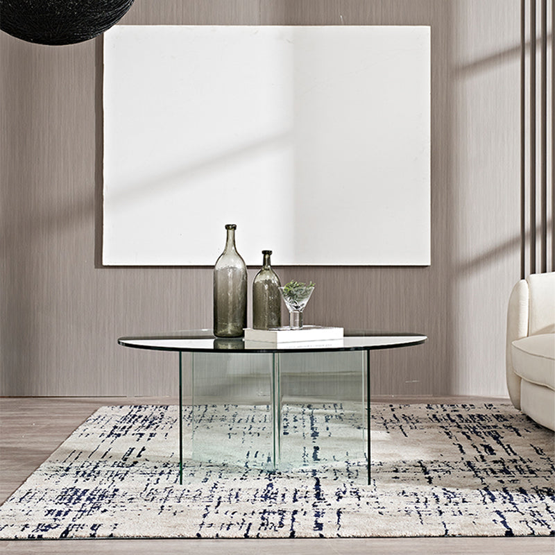 Round Clear Glass Coffee Table Dia 39.37-In 1 Single Cocktail Table