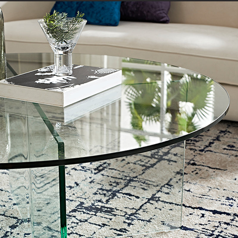 Round Clear Glass Coffee Table Dia 39.37-In 1 Single Cocktail Table