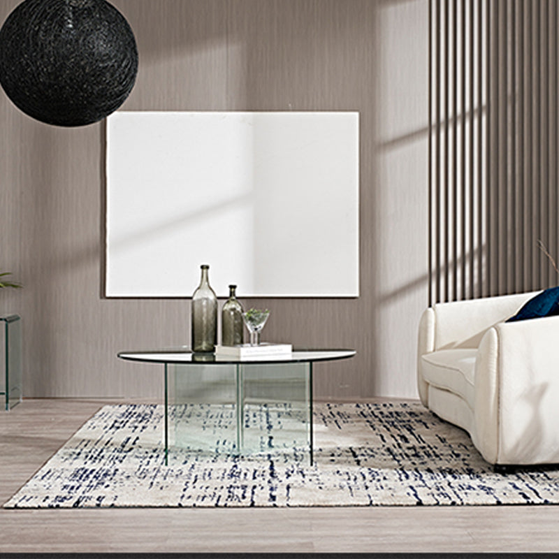 Round Clear Glass Coffee Table Dia 39.37-In 1 Single Cocktail Table