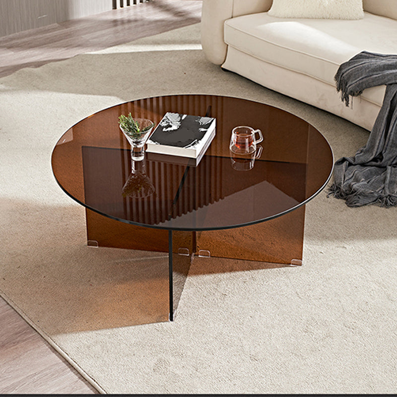 Round Clear Glass Coffee Table Dia 39.37-In 1 Single Cocktail Table