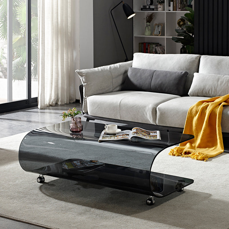 Contemporary Glass Shelf Included Coffee Cocktail Table with Casters