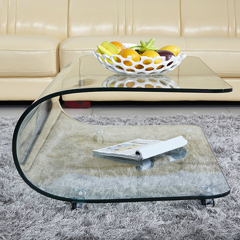 Contemporary Glass Shelf Included Coffee Cocktail Table with Casters