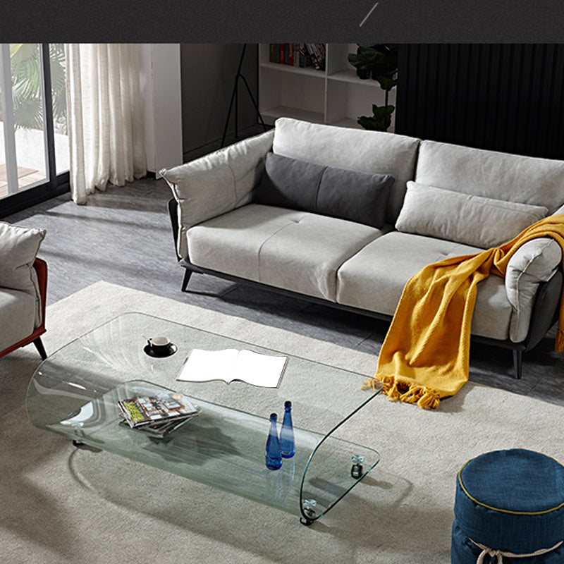 Contemporary Glass Shelf Included Coffee Cocktail Table with Casters
