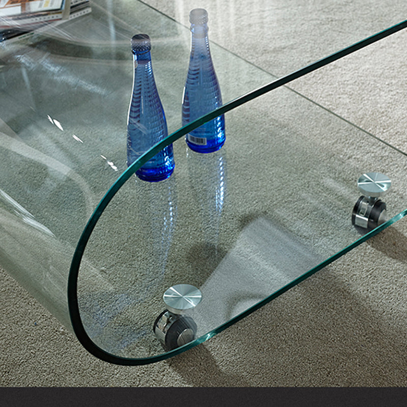 Contemporary Glass Shelf Included Coffee Cocktail Table with Casters