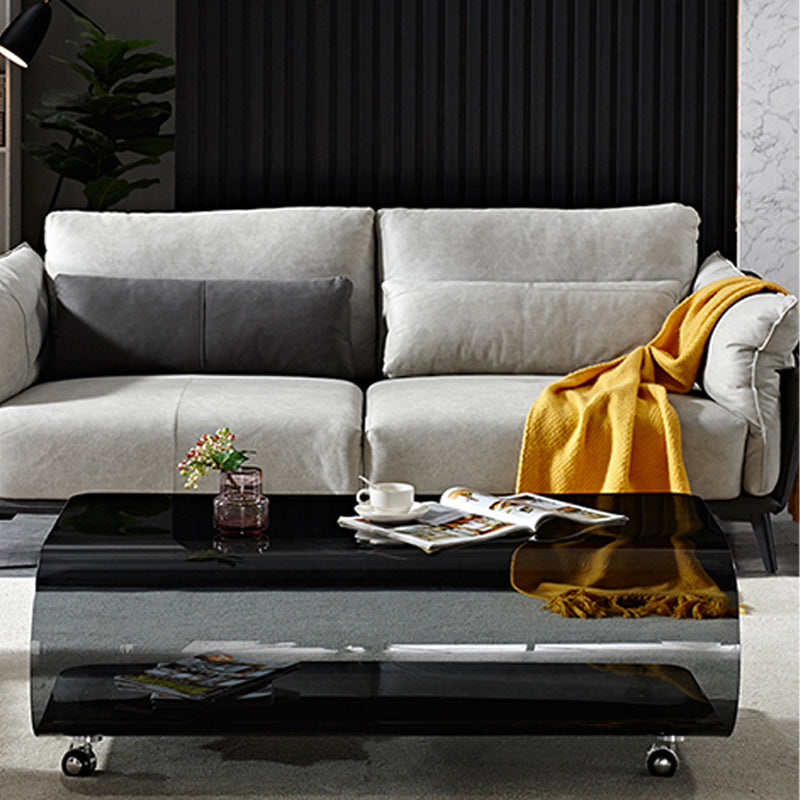 Contemporary Glass Shelf Included Coffee Cocktail Table with Casters