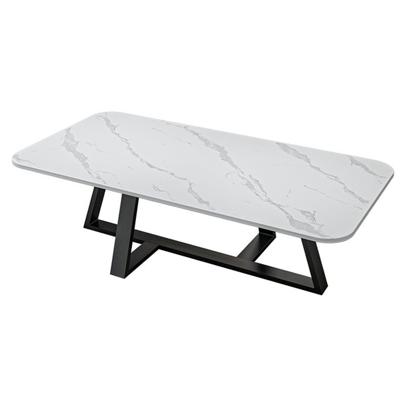 Glam Rectangle Stone Top Coffee Table with Iron Cross Legs Coffee Table