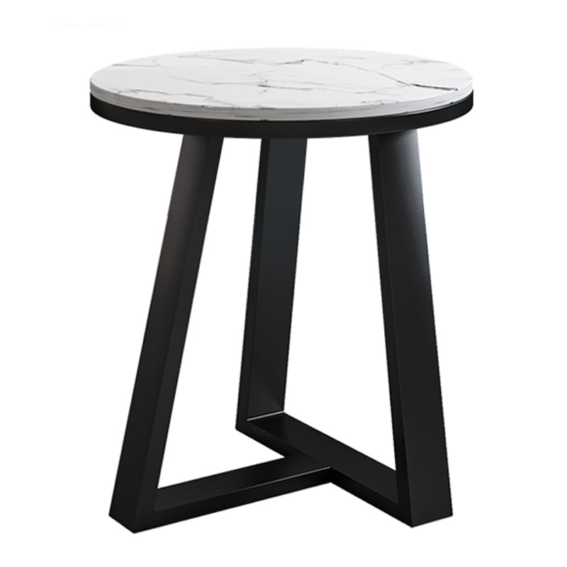 Oval Stone Top Coffee Table with Iron Cross Base Cocktail Table in White