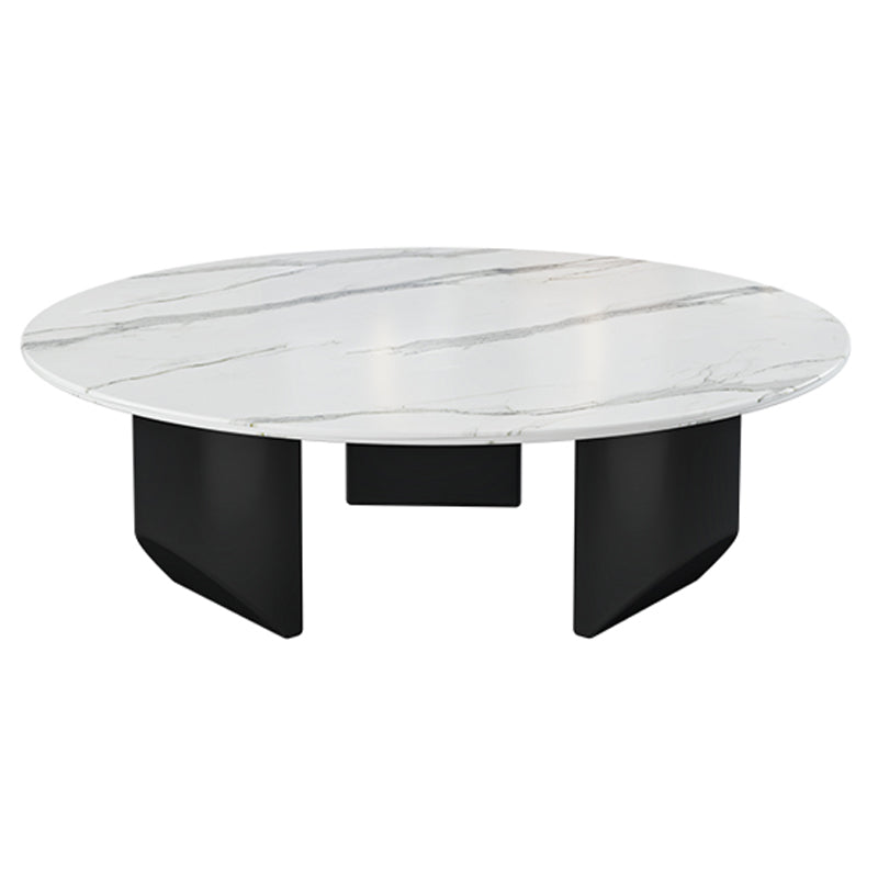 Stone Top Coffee Table with 3 Metal Legs 15.75 Inch High for Living Room