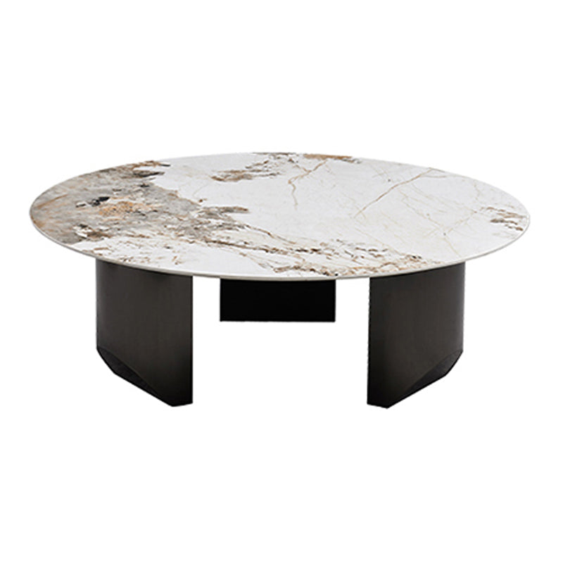 Stone Top Coffee Table with 3 Metal Legs 15.75 Inch High for Living Room