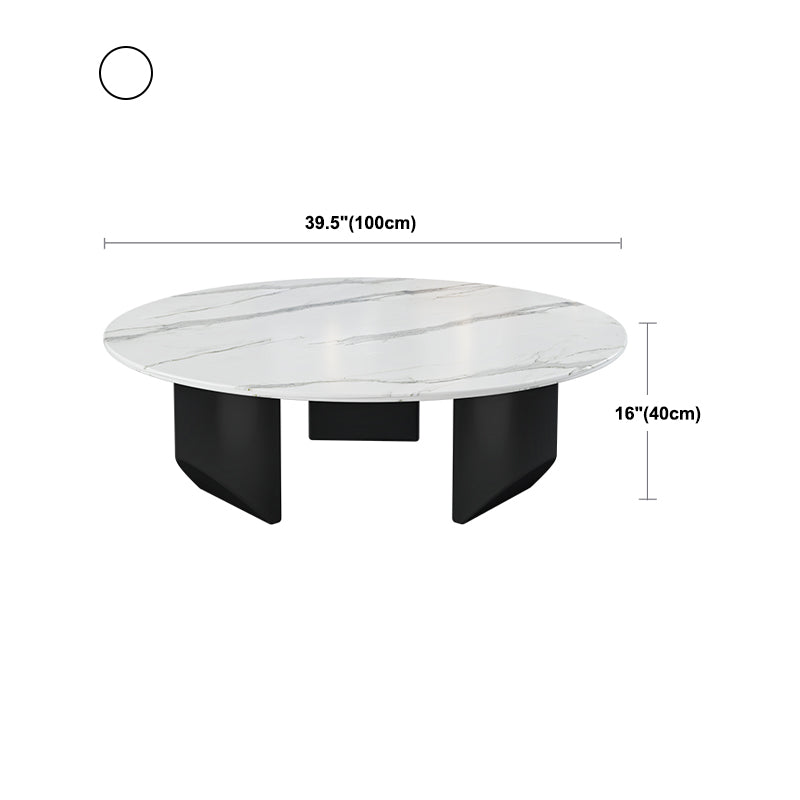 Stone Top Coffee Table with 3 Metal Legs 15.75 Inch High for Living Room
