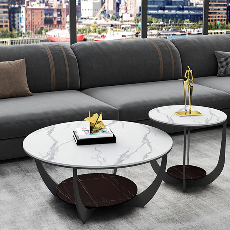 Modern Round Coffee Table Stone Cross Legs Coffee Table with Storage