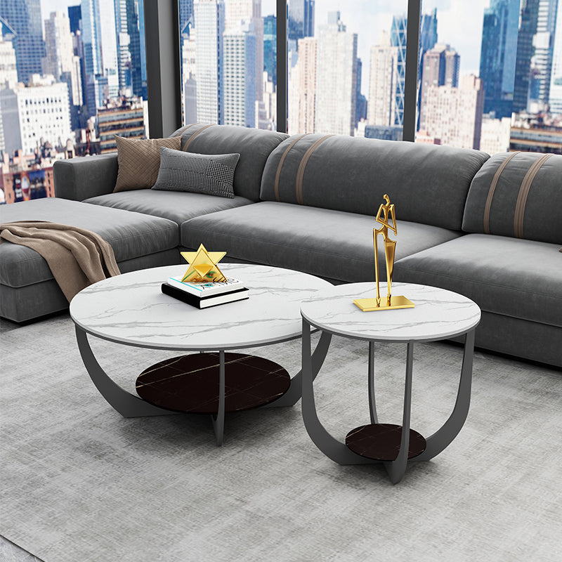 Modern Round Coffee Table Stone Cross Legs Coffee Table with Storage