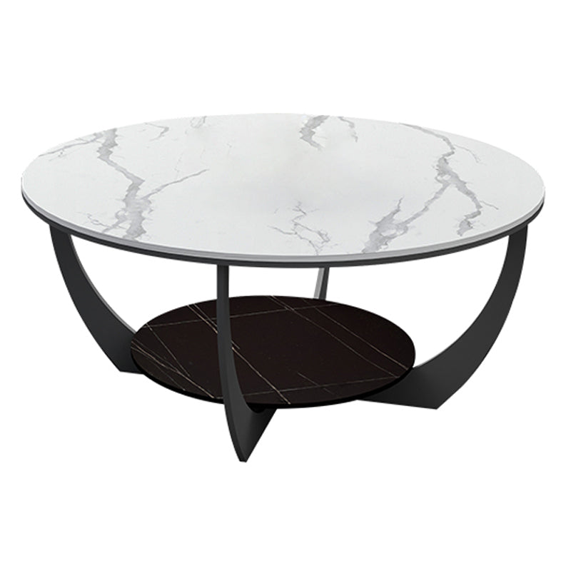 Modern Round Coffee Table Stone Cross Legs Coffee Table with Storage