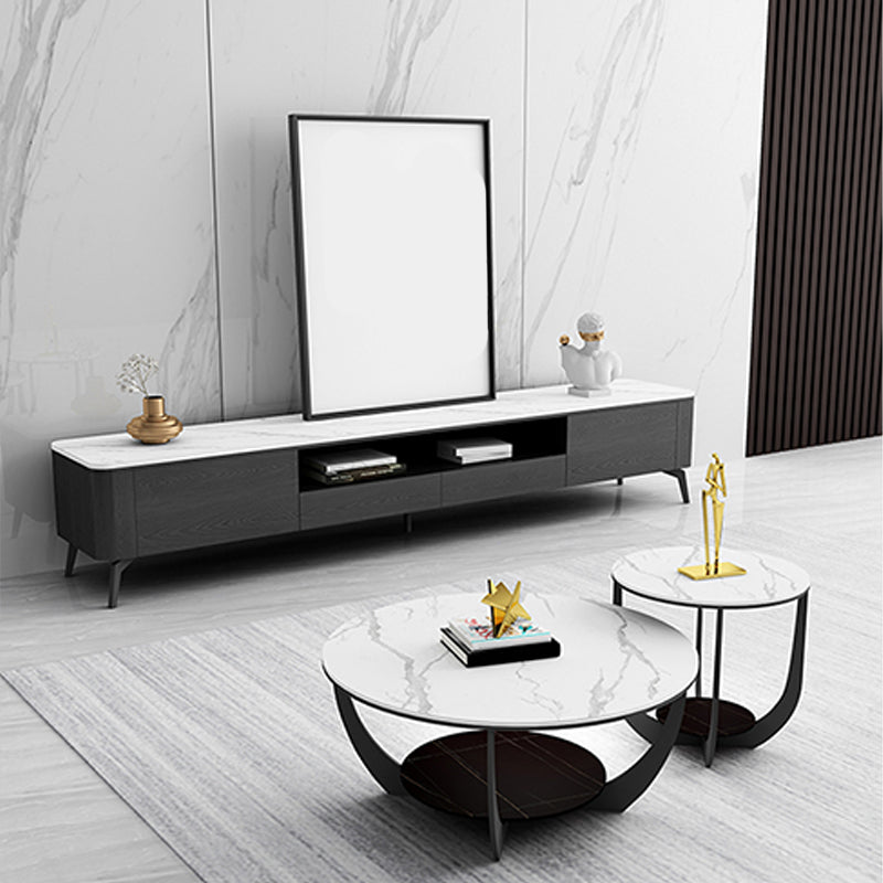 Modern Round Coffee Table Stone Cross Legs Coffee Table with Storage