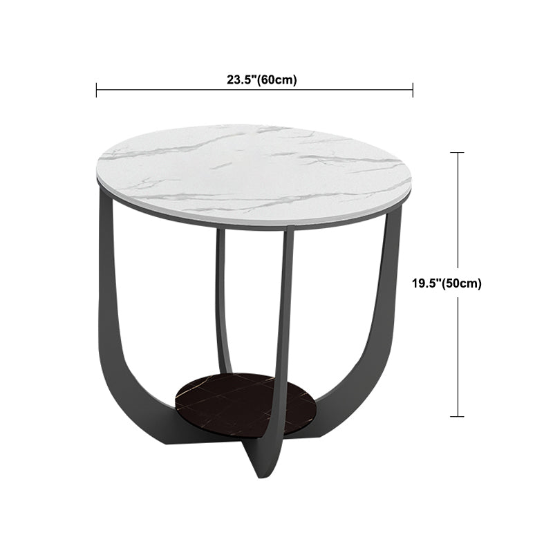 Modern Round Coffee Table Stone Cross Legs Coffee Table with Storage