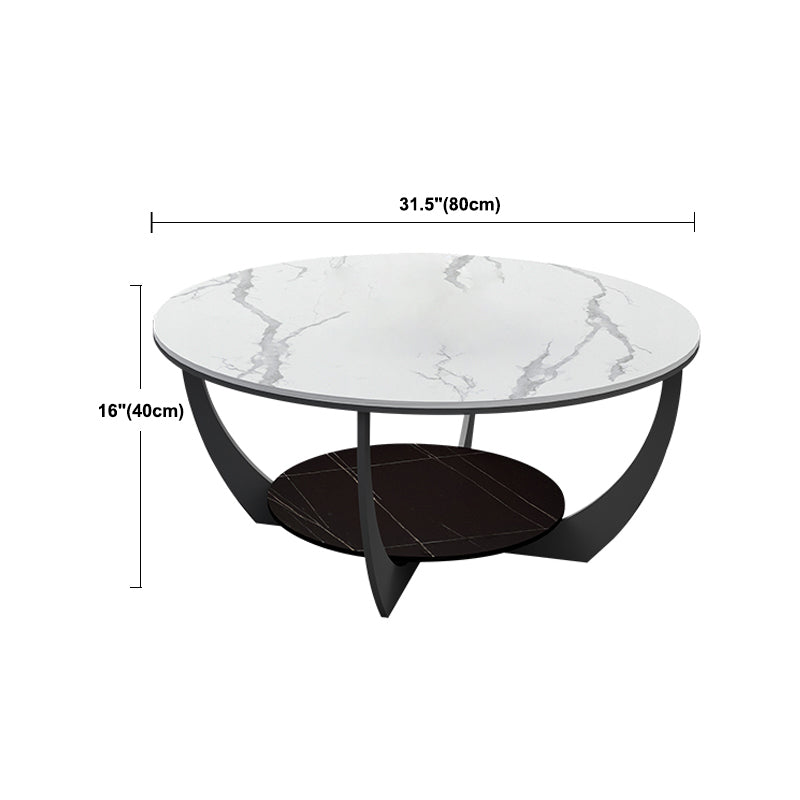 Modern Round Coffee Table Stone Cross Legs Coffee Table with Storage
