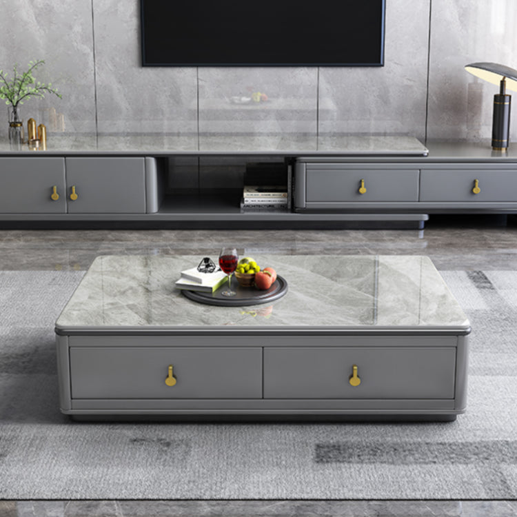 Stone Rectangular Coffee Table with Drawers 15.75" H 1 Single Cocktail Table