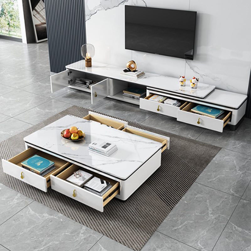 Stone Rectangular Coffee Table with Drawers 15.75" H 1 Single Cocktail Table