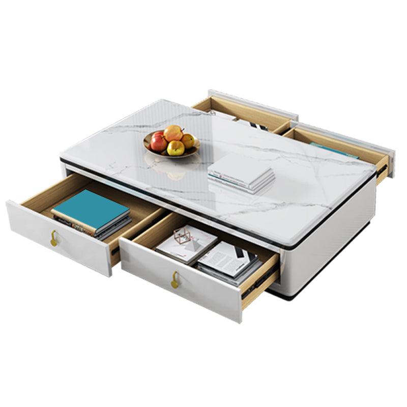 Stone Rectangular Coffee Table with Drawers 15.75" H 1 Single Cocktail Table