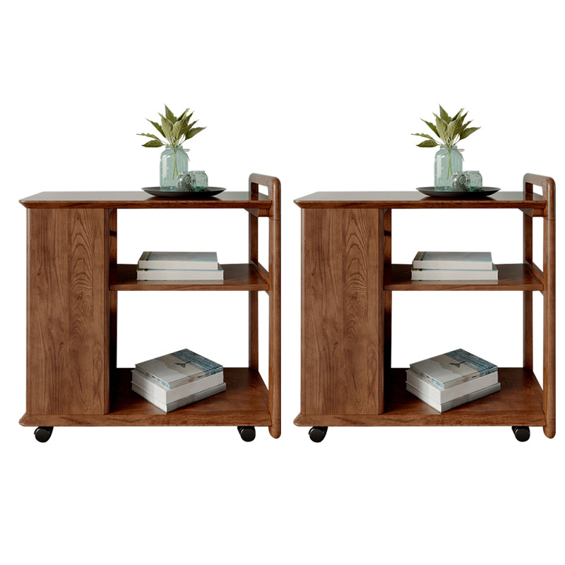 Square Wood Top Side Table Modern 25.6" Tall End Table with Shelves